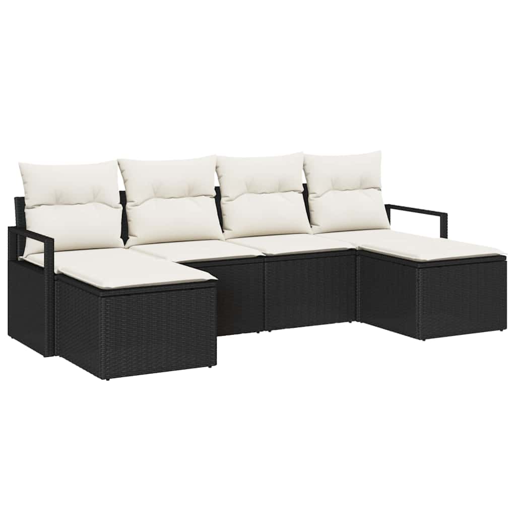 Garten-Sofa-Set mit Kissen mit Speicher 6 pcs Schwarz und Creme